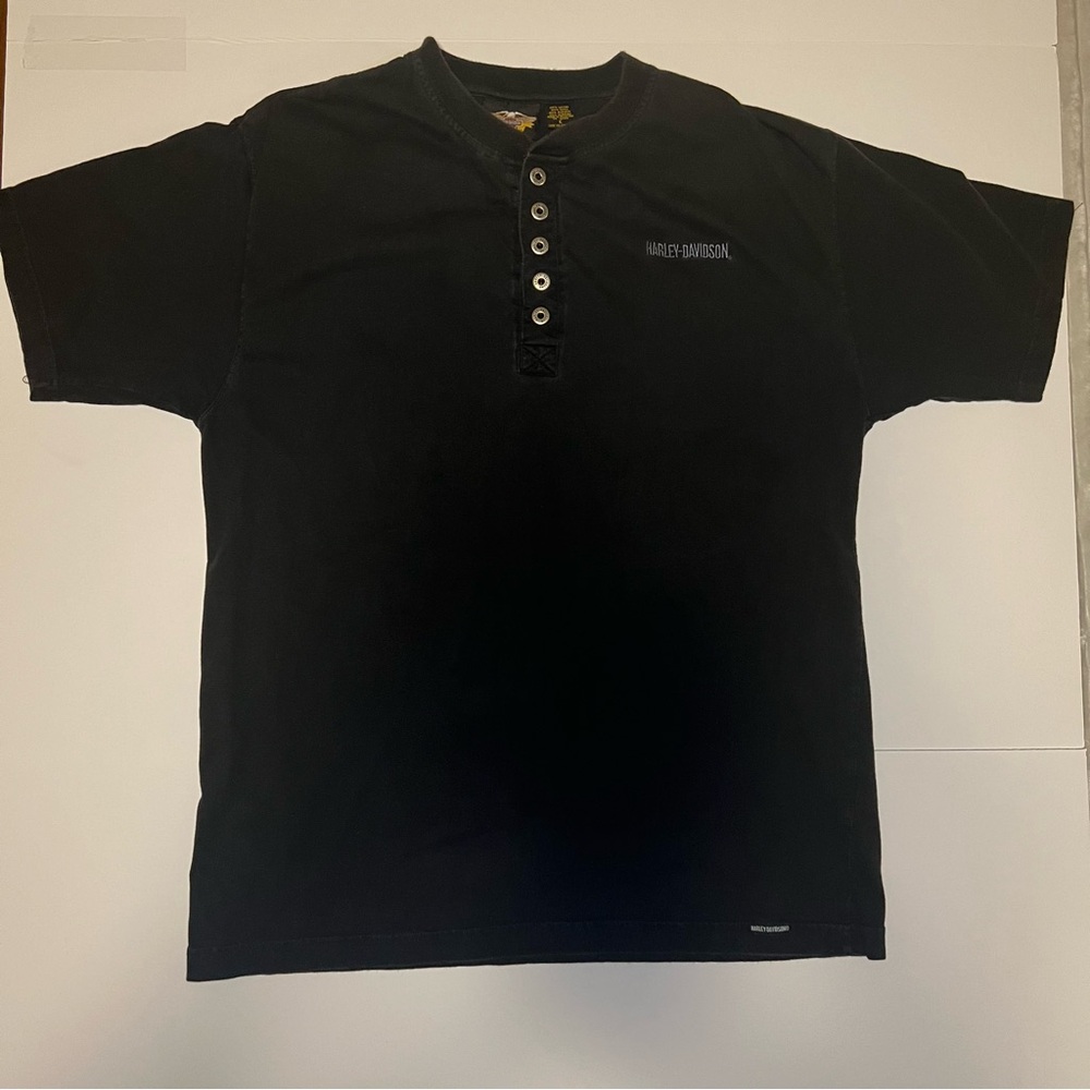 Harley Davidson Short Sleeve Half Button Henley Size Large